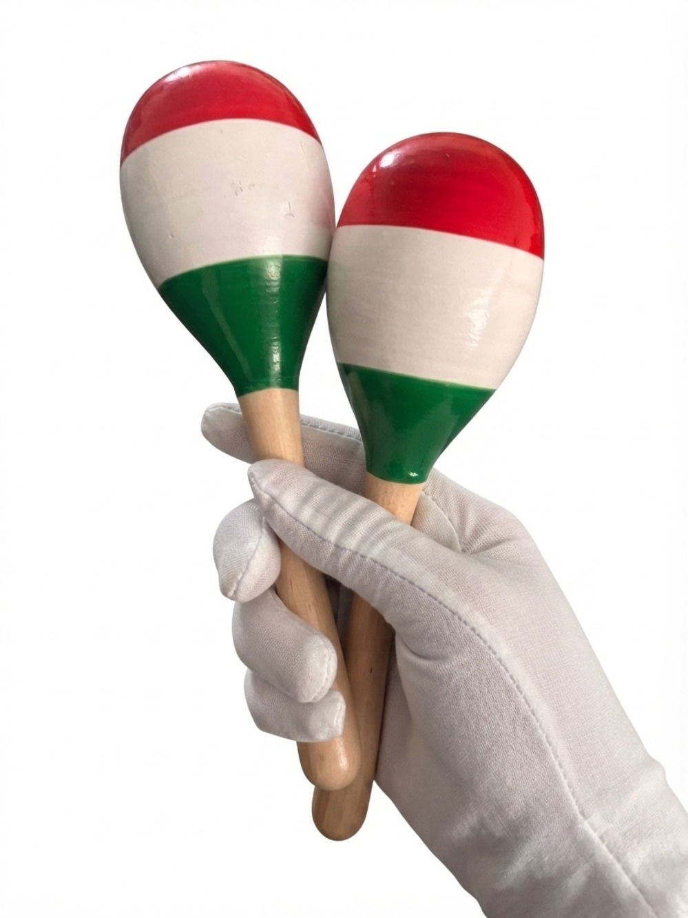 Wooden Handheld Maracas for Kids - Red, White & Green